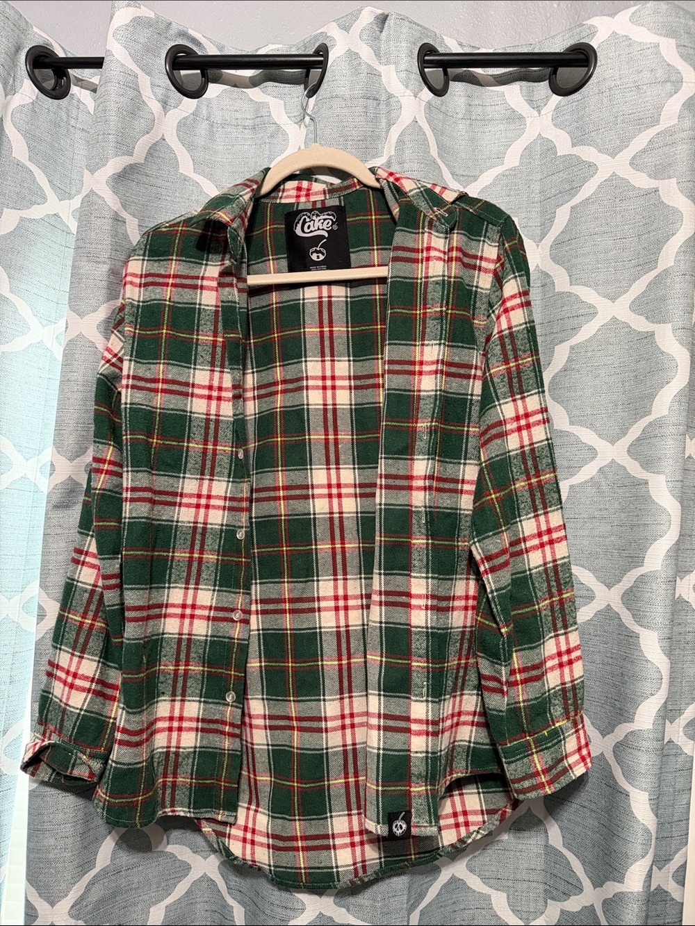 Cake Green Plaid Button-Down Shirt with Red and White Accents